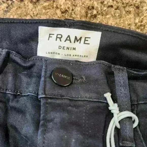 Frame $235 Denim Women's Ali High Rise Black Skinny Frayed Hem Jeans Sz 26 - Picture 6 of 8